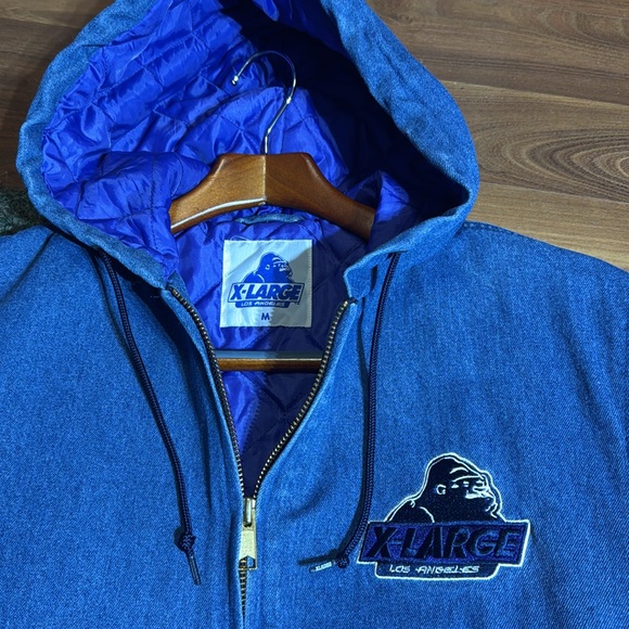 X-LARGE OLD OG ACTIVE DENIM QUILTED HOODED JACKET - JPN - Picture 2 of 13